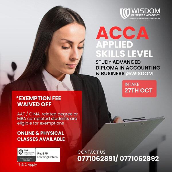 ACCA Applied Skills Level | Advanced Diploma in Accounting & Business | Wisdom Business Academy | ACCA Skills Level - Oct Intake! Join with AAT Exemptions!